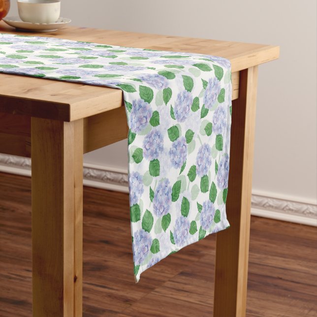Hydrangea Floral Blue Table Runner (In Situ)