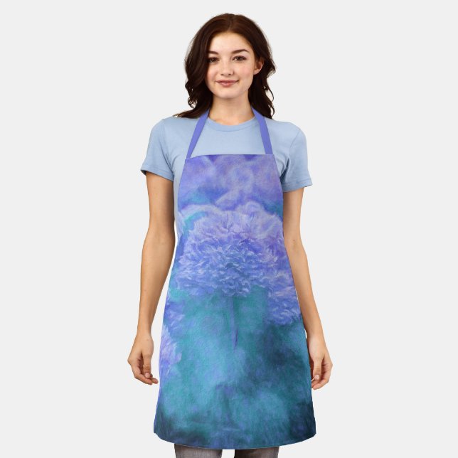 Hydrangea Floral Chic Purple Teal Vintage Apron (Worn)