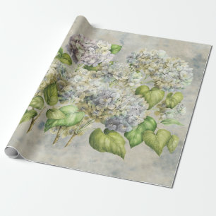 Hydrangea Floral Lavender on Grey Vintage Wrapping Paper