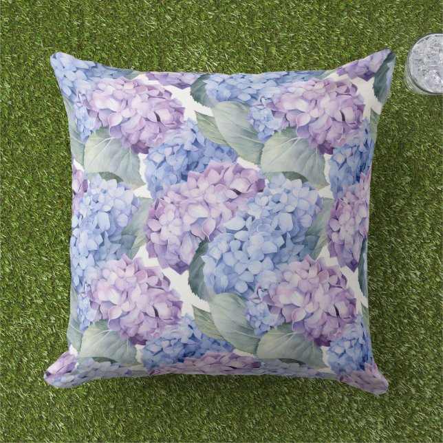 Hydrangea Floral Outdoor Pillow (Grass)