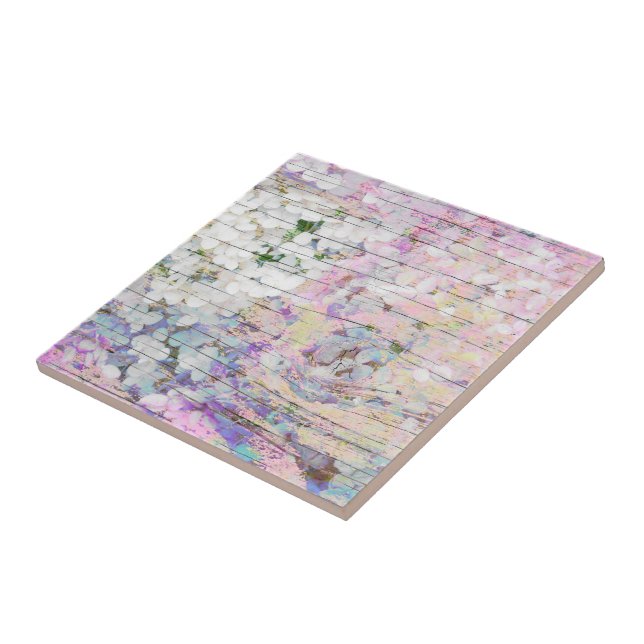 Hydrangea Floral Pink Chic Country Vintage Tile (Side)