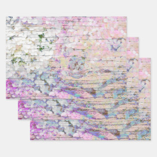 Hydrangea Floral Pink Country Vintage Wood Wrapping Paper Sheet