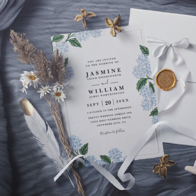 Hydrangea Floral Rustic Elegant Modern Wedding Invitation (Creator Uploaded)