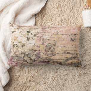 Hydrangea Floral Sepia Tan Farmhouse Vintage Wood Lumbar Pillow