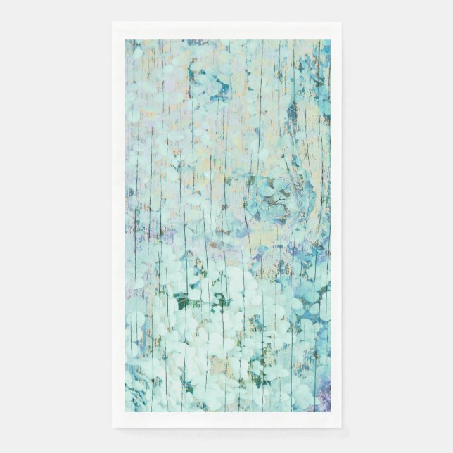 Hydrangea Floral Teal Country Vintage Wood Napkin (Front)