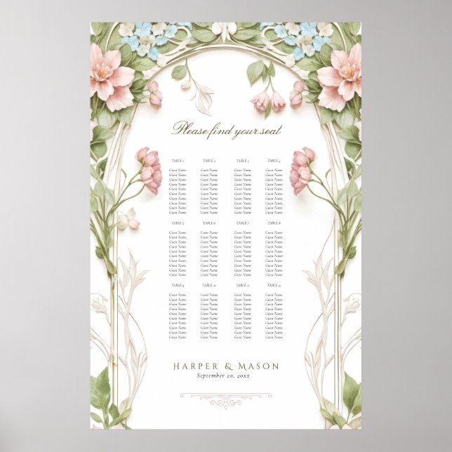Hydrangea Floral Wedding Seating Chart (Front)