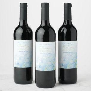 Hydrangea floral wedding wine personalized label