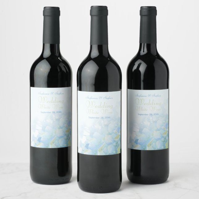 Hydrangea floral wedding wine personalized label (Bottles)