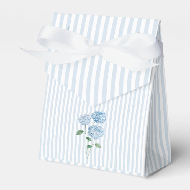 Hydrangea Flower Blue Stripe Preppy Favor Box (Front Side)