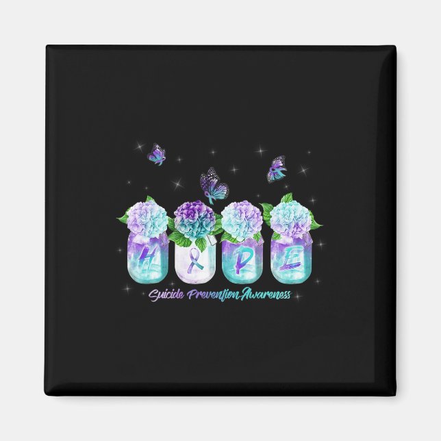 Hydrangea Flower Butterfly Suicide Prevention Awar Magnet (Front)