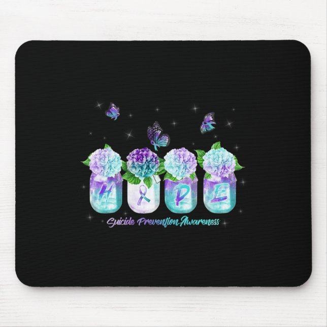 Hydrangea Flower Butterfly Suicide Prevention Awar Mouse Pad (Front)