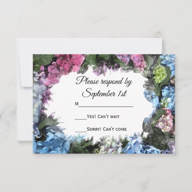 Hydrangea Flower Frame Wedding RSVP Card (Front)
