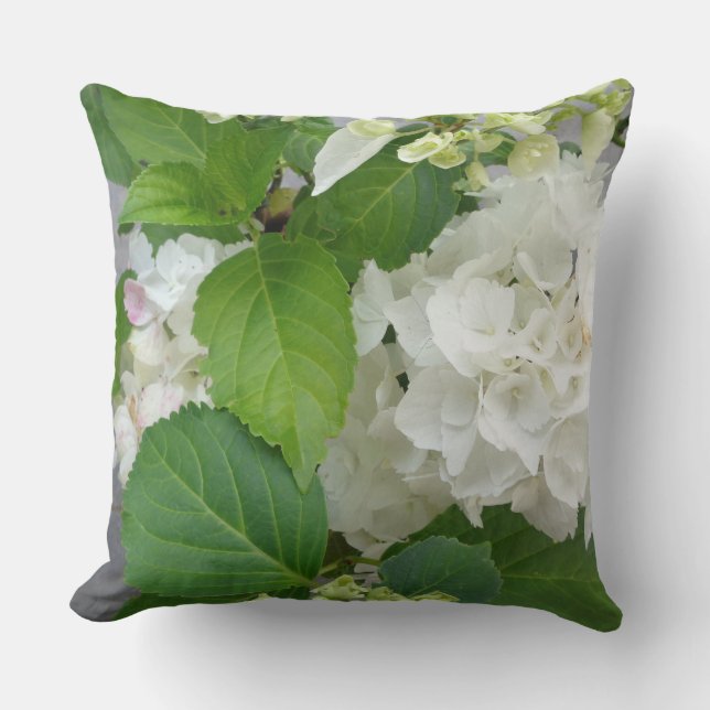 Hydrangea Flower Green White Nature Garden Plants Throw Pillow (Front)