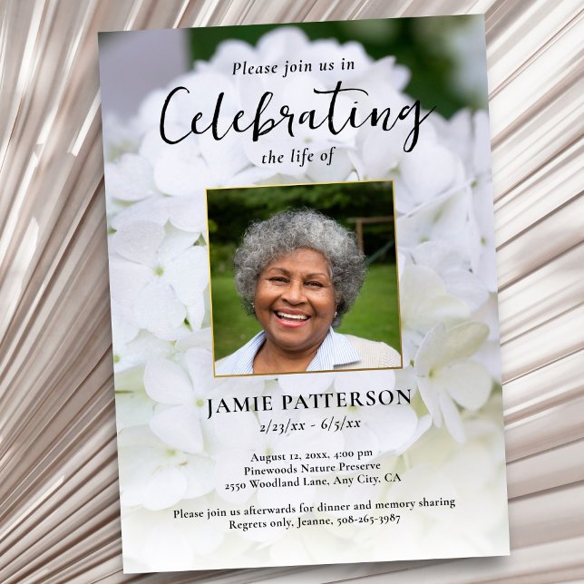 Hydrangea Flower Life Celebration Photo Funeral  Invitation (Creator Uploaded)