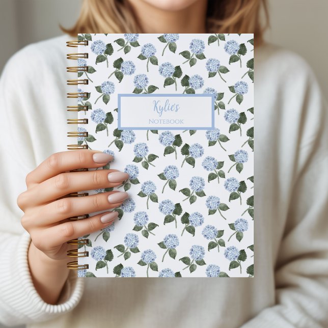 Hydrangea Flower Personalized Journal Notebook (Hydrangea Blue Notebook)