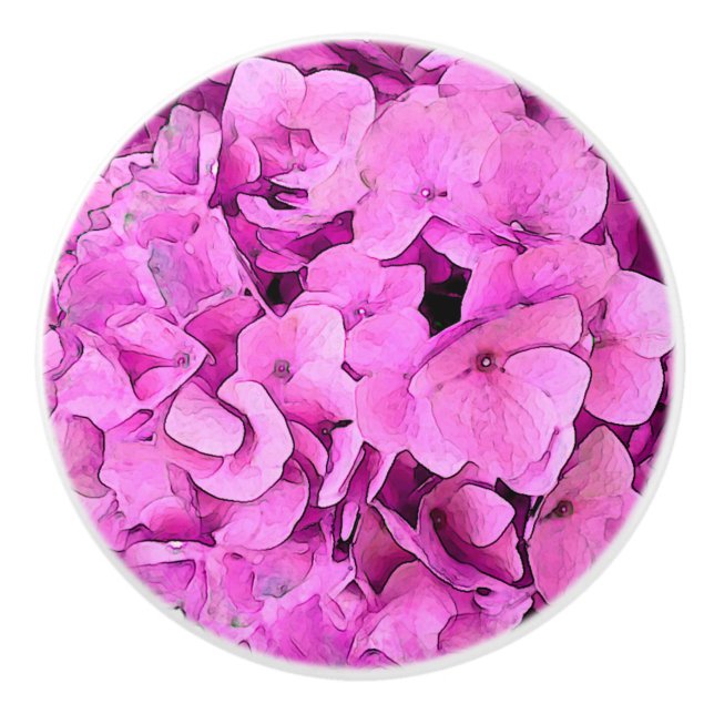 Hydrangea Flower Pink  Ceramic Knob (Front)