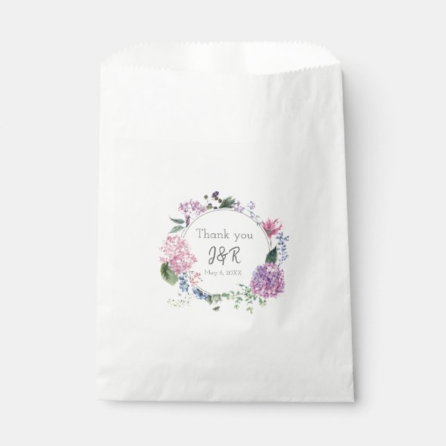 Hydrangea flower wreath wedding themed Thank you Favour Bag (Front)