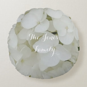 Hydrangea Flowers Floral White Blossom Elegant Round Pillow