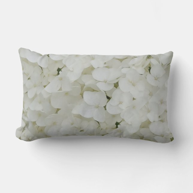 Hydrangea Flowers Floral White Elegant Blossom Lumbar Pillow (Front)