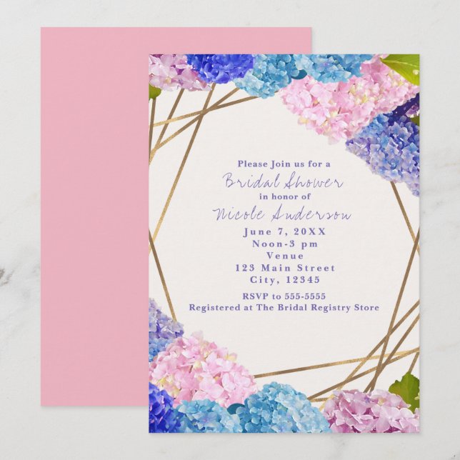 Hydrangea Flowers & Gold Chic Spring Invitations (Front/Back)