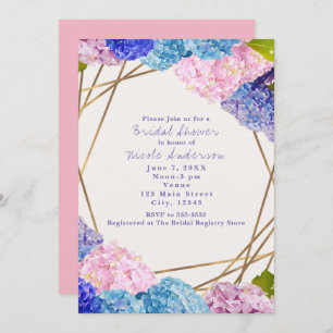 Hydrangea Flowers & Gold Chic Spring Invitations