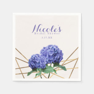 Hydrangea Flowers & Gold Elegant Custom Wedding Napkin