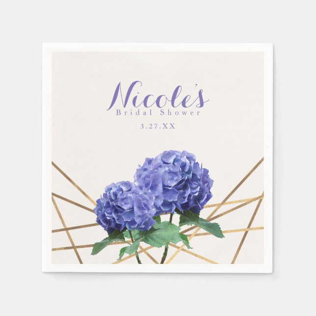 Hydrangea Flowers & Gold Elegant Custom Wedding Napkin (Front)