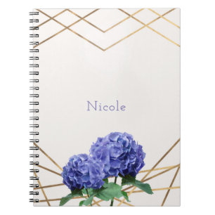 Hydrangea Flowers & Gold Elegant Floral Custom Notebook