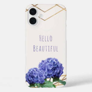 Hydrangea Flowers & Gold Elegant Glam Personalized iPhone 16 Plus Case