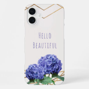 Hydrangea Flowers & Gold Elegant Glam Personalized iPhone 16 Plus Case