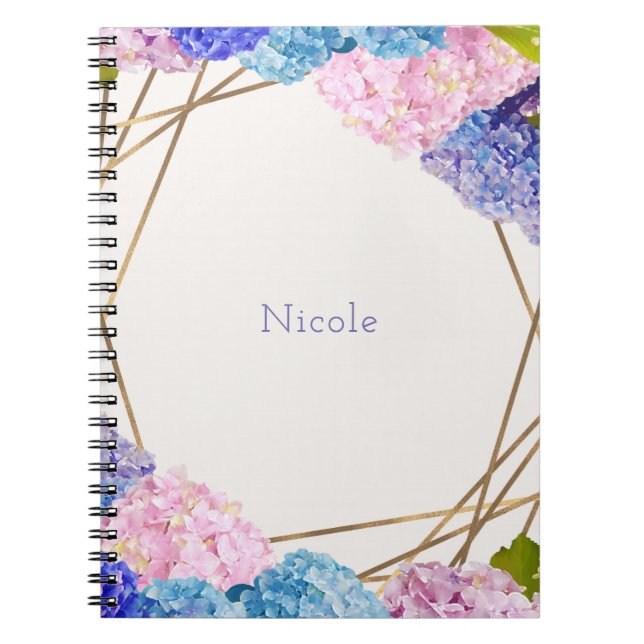 Hydrangea Flowers & Gold Spring Floral Chic Notebook (Front)