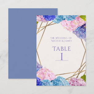 Hydrangea Flowers & Gold Wedding Table Number Card