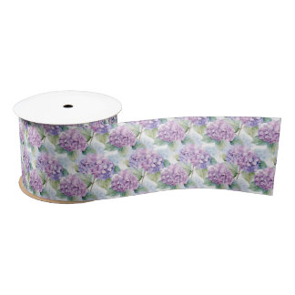 Hydrangea Flowers Lilac Blue Cream Floral Pattern  Satin Ribbon