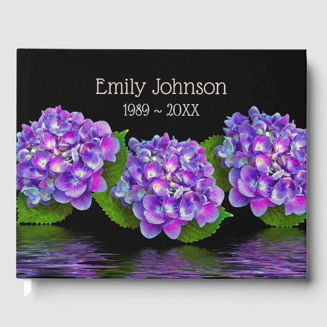 Hydrangea Flowers On Black Memorial Book (Front)