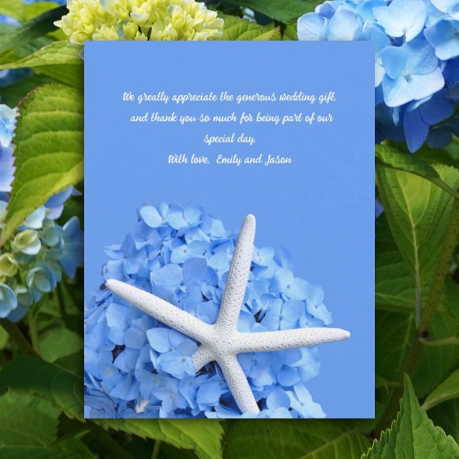 Hydrangea Flowers Starfish Wedding Thank You Cards (Creator Uploaded)