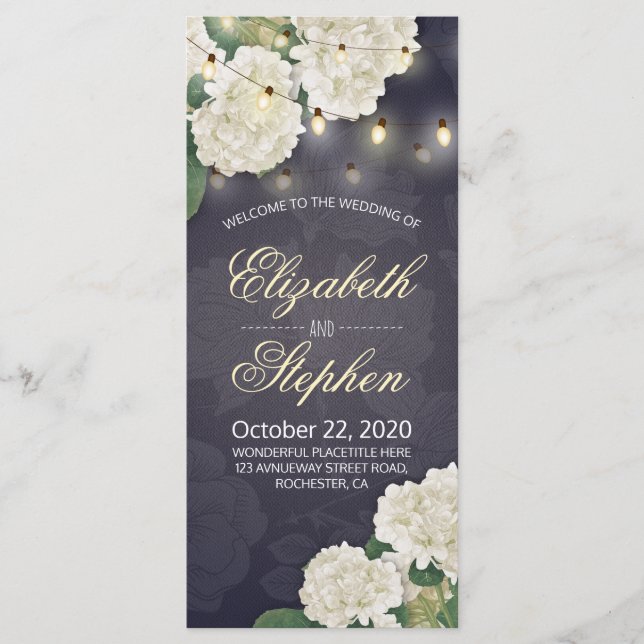Hydrangea Flowers String Lights Wedding Programs (Front)