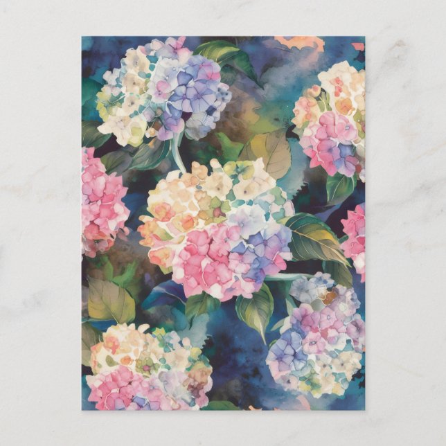 Hydrangea Flowers Watercolor Pattern Blank Postcard (Front)