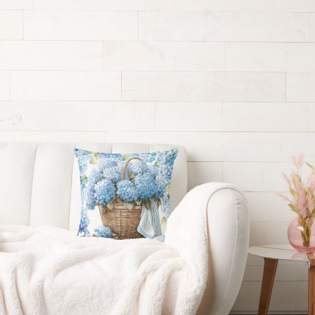 Hydrangea flowers  watercolor Throw Pillow (Couch)