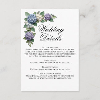 Hydrangea Flowers Wedding Details Card