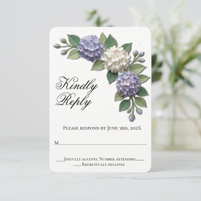 Hydrangea Flowers Wedding RSVP Card (Standing Front)