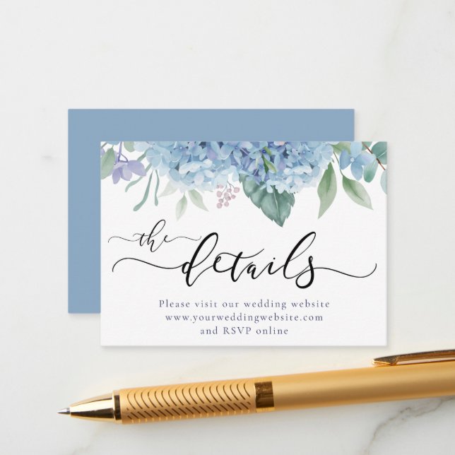 Hydrangea flowers Wedding Website Enclosure Card (Front/Back In Situ)