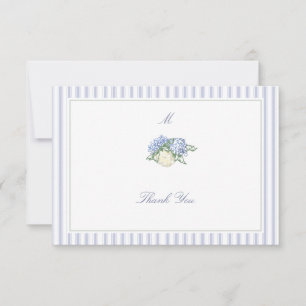 Hydrangea Formal Stripes Coastal Classic Wedding Thank You Card