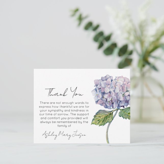 Hydrangea Funeral Thank You Card Bereavement (Standing Front)