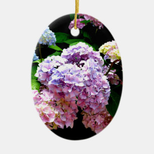 Hydrangea garden, pink, blue, purple floral ceramic ornament