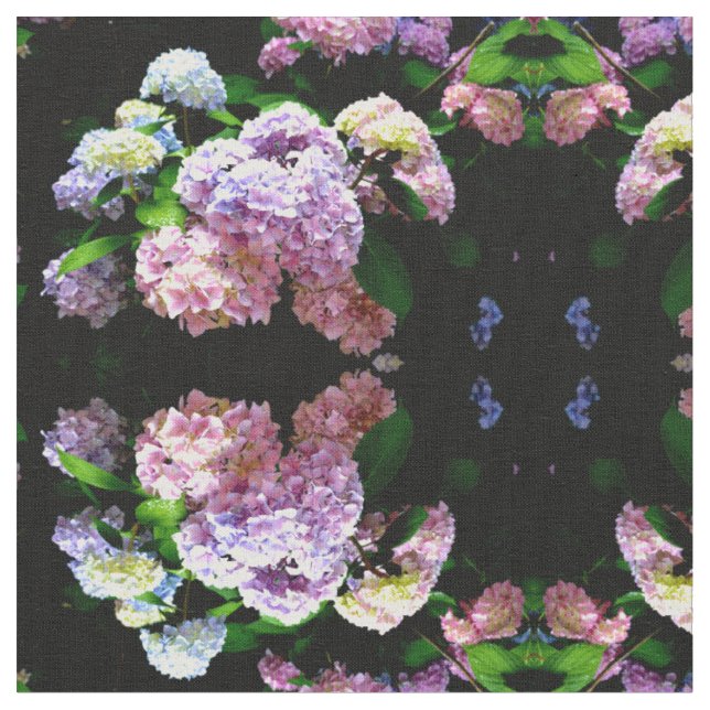 Hydrangea garden, pink, blue, purple floral fabric (Close Up)