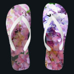 Hydrangea garden, pink, blue, purple floral flip flops<br><div class="desc">Romantic classic old fashion colourful hydrangeas. Beautiful photograph - blues purples pinks and greens. Photograph from my garden.</div>