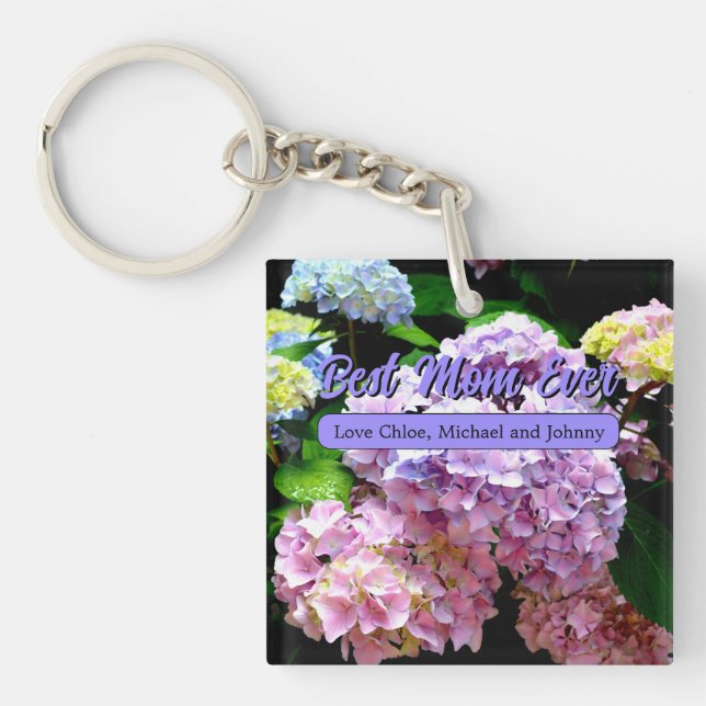 Hydrangea garden pink blue purple floral mom gift keychain (Front)