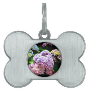 Hydrangea garden, pink, blue, purple floral pet name tag