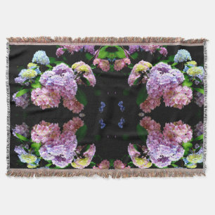 Hydrangea garden, pink, blue, purple floral throw blanket