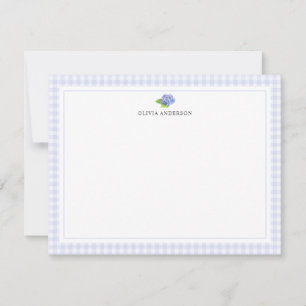 Hydrangea Gingham Border Personalized Stationery Card